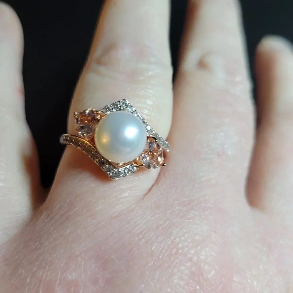 Freshwater Pearl Rose Gold Silver Ring